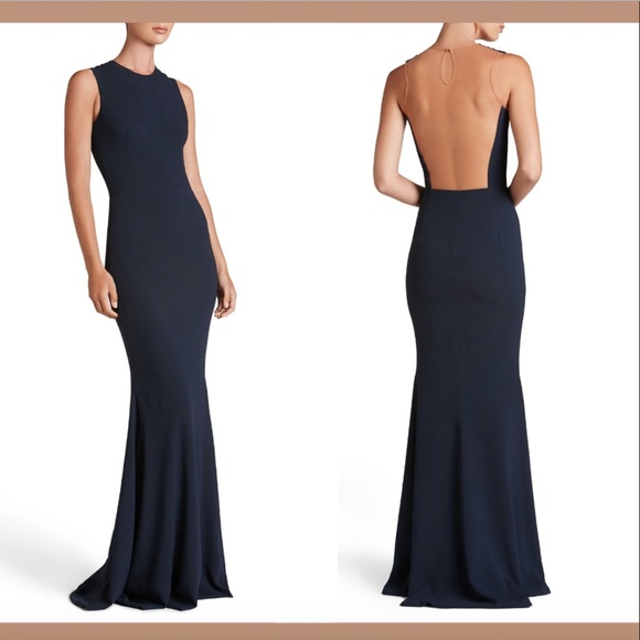 NWT $298 Dress the Population‎ Eve Crepe Mermaid Gown Blue [ Large ] - Picture 1 of 8
